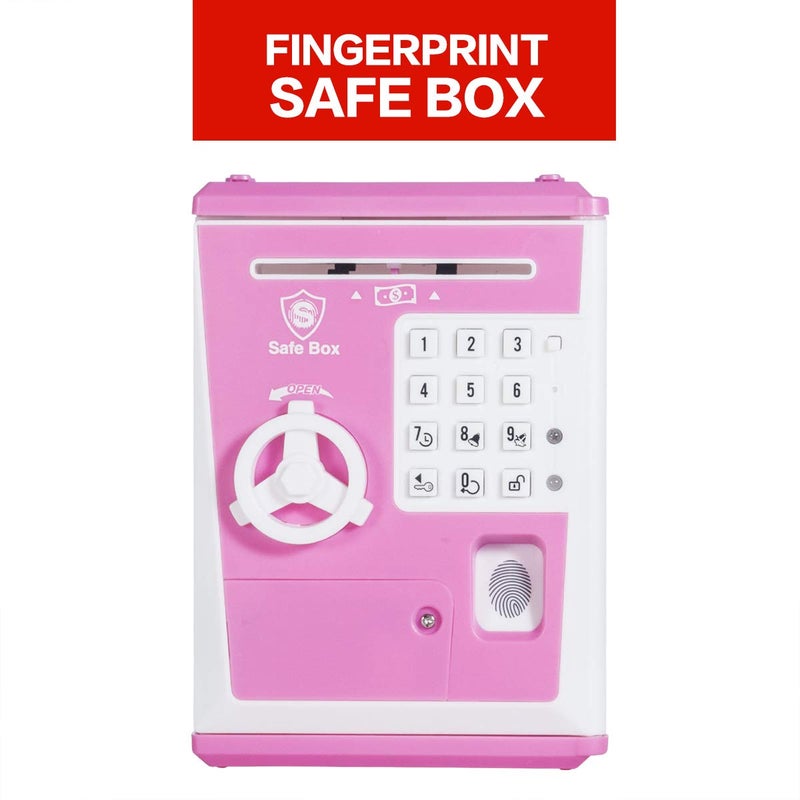 LIKE Toy Piggy Bank Safe Box Fingerprint ATM Bank ATM Machine Money Coin Savings Bank for Kids Pink - Image 2